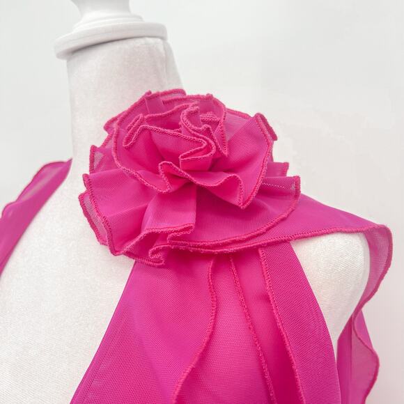 Fanci Club Dress Pink Garden of Eden Mini Ruffle Flower Halter Small - Picture 6 of 10